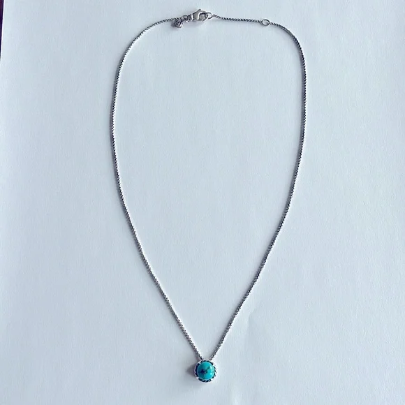 David Yurman Silver Necklace with Turquoise Pendant - Picture 3 of 5